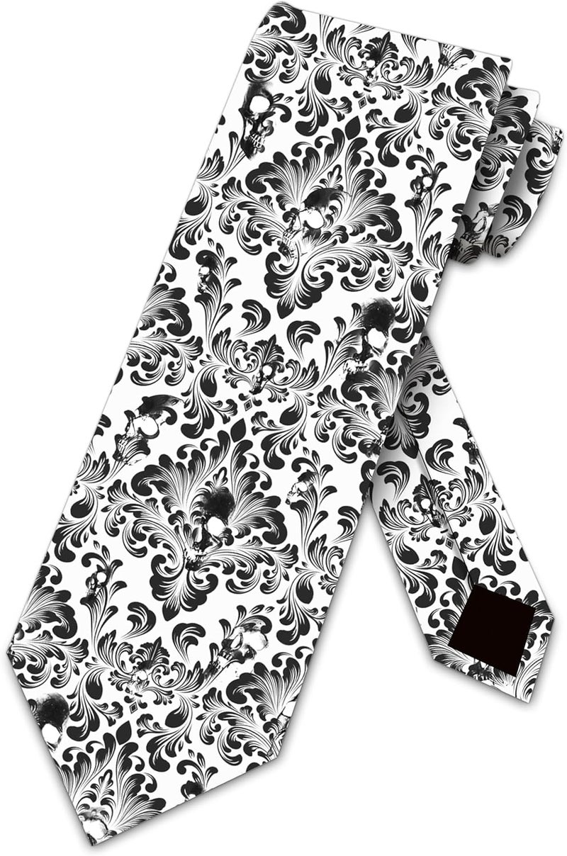 Three Rooker Skull Ties Mens Damask Necktie Halloween Tie for Men Conservative Holiday Print - Image 1